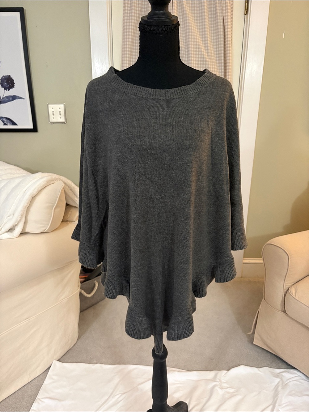 Karen Scott Charcoal Gray Knit Poncho Sweater